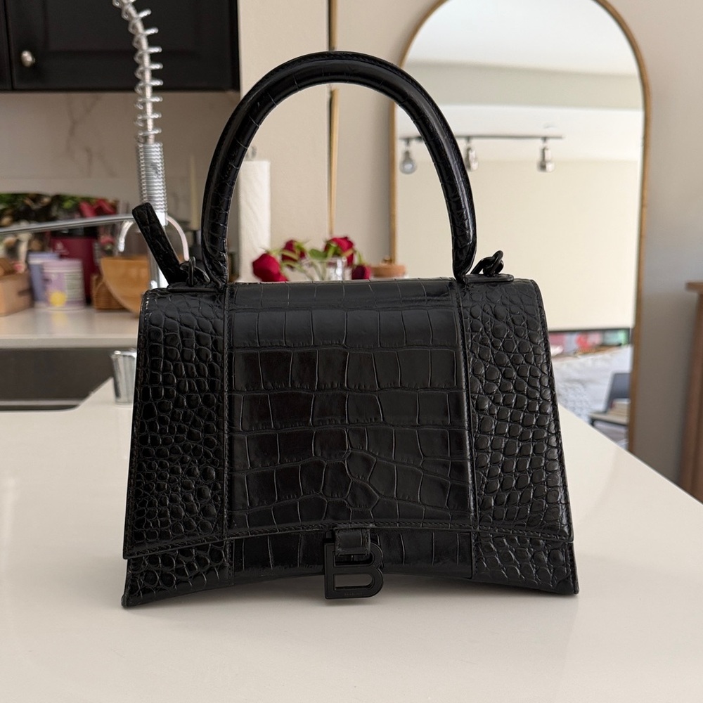 Balenciaga Black Croc-Embossed Satchel